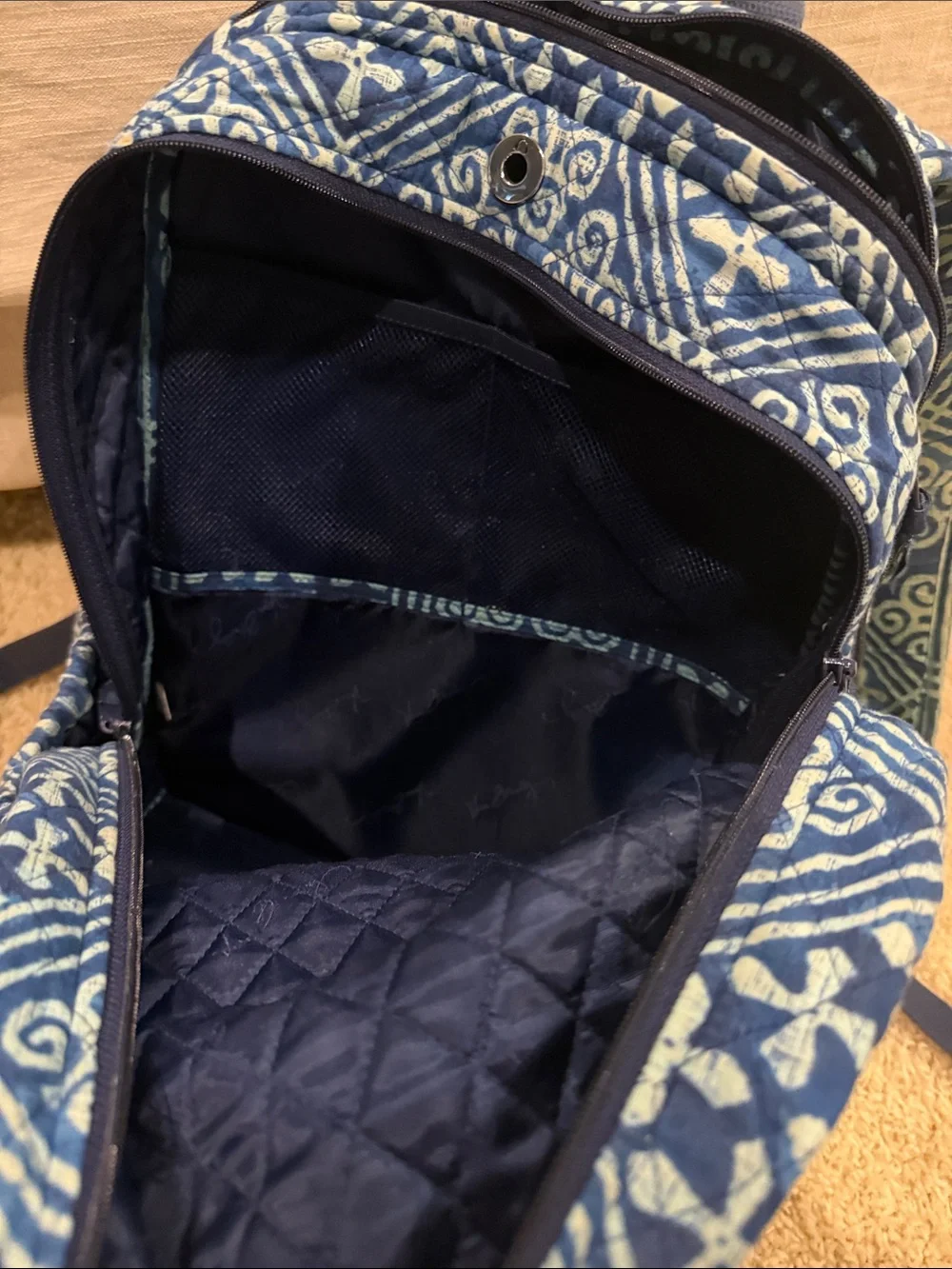 Vera Bradley Navy and Light Blue Quilted Backpack Retired Print
